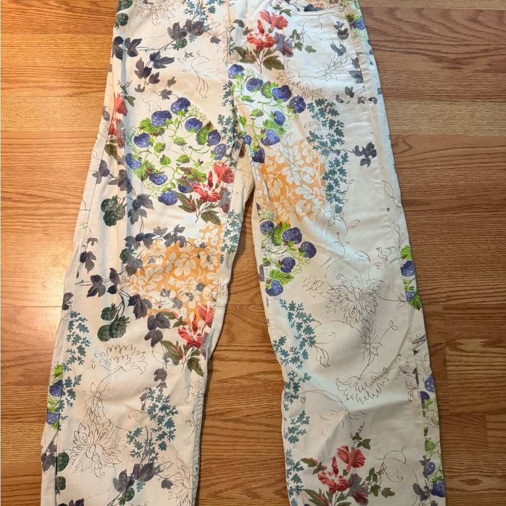 Pilcro Blue and Green Floral Pants